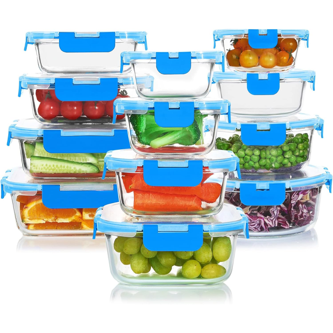 24-Piece Airtight Glass Food Storage Set - PurePreserve-Blue-Nora Luxe