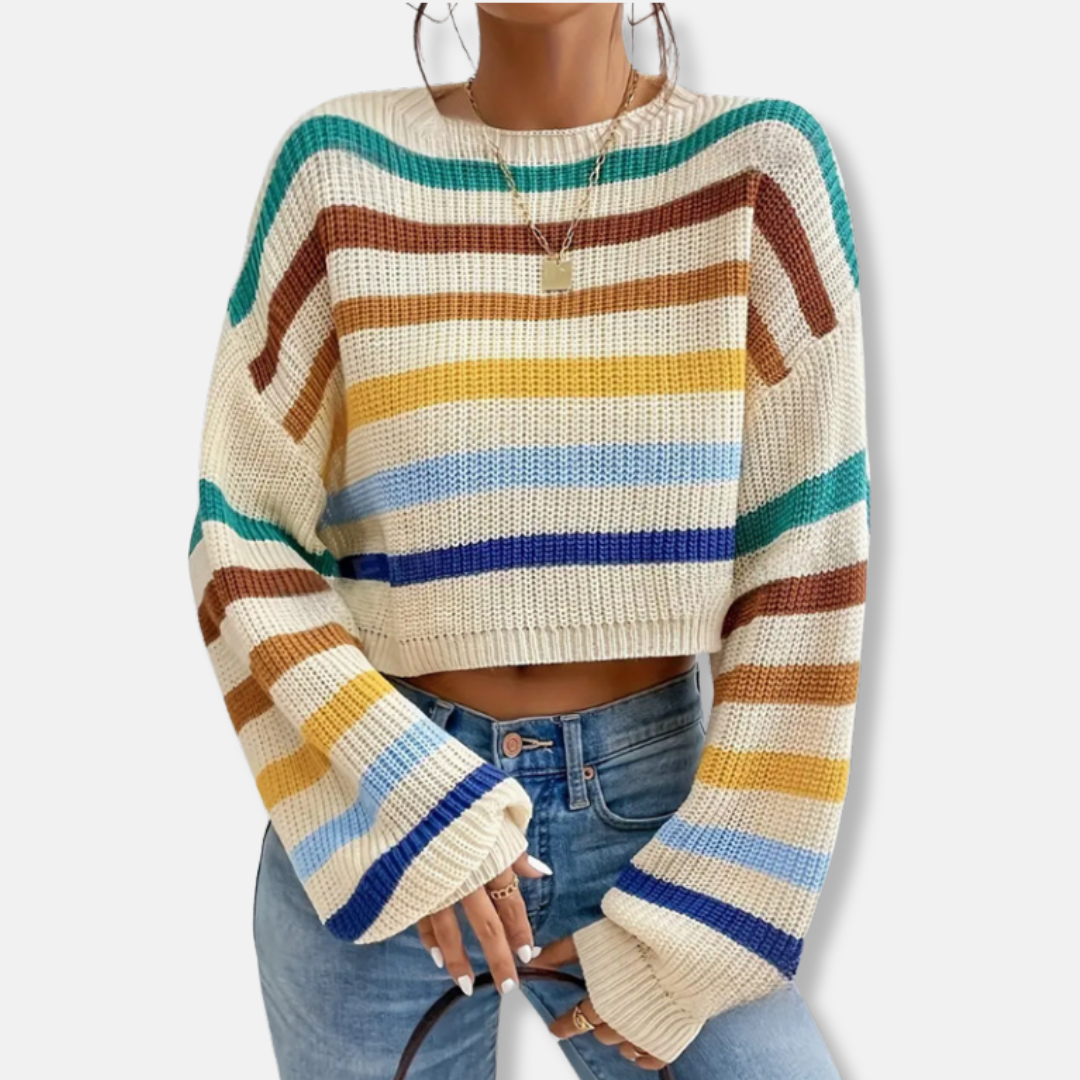 Comfy Oversized Striped Crew Neck Sweater