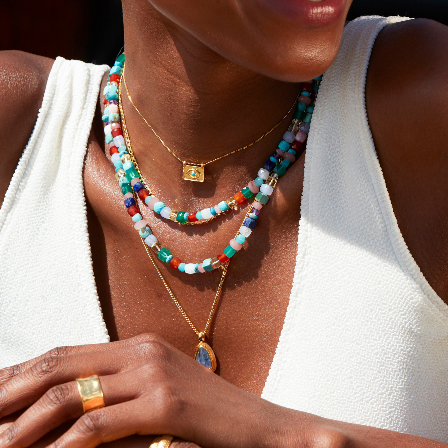 Authentic Stone Beaded Chain Necklace