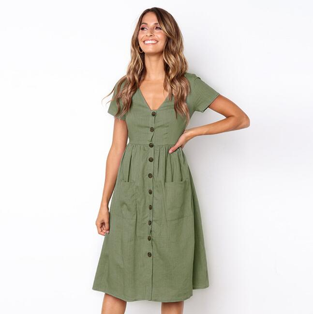 Casual Fit Short Sleeve Women's Midi Dress