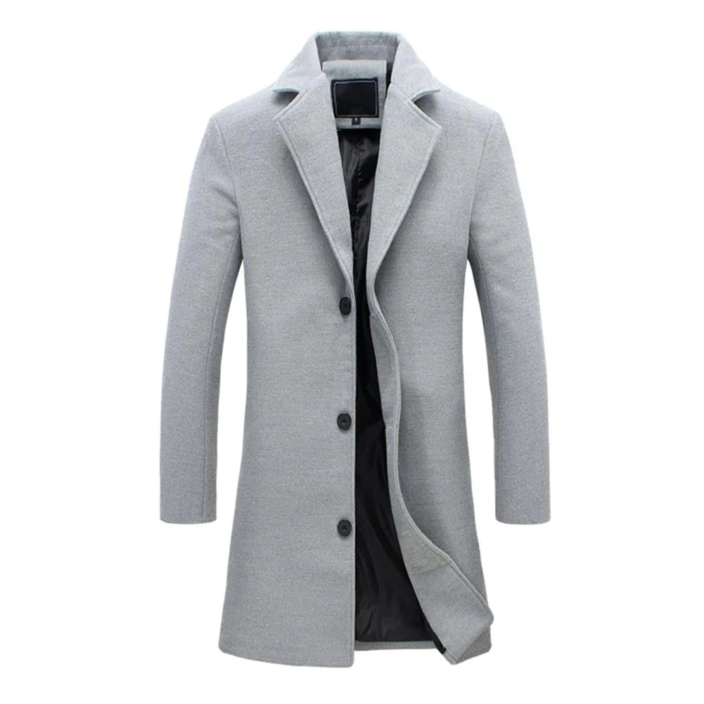 Classic Wool Long Coat | Knee Length, Notch Collar Overcoat