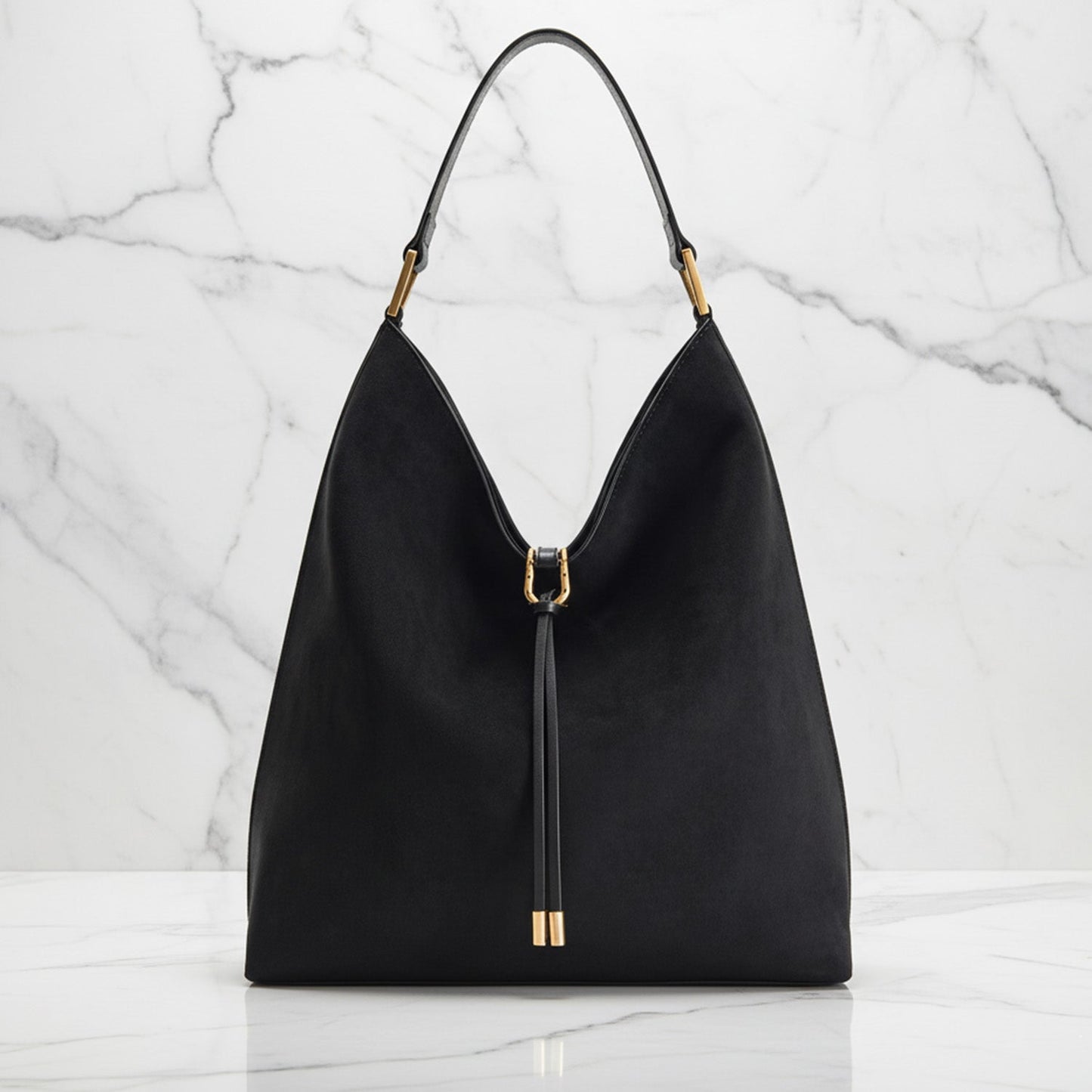 Chic Drawstring Tote Bag | Gold Accent Shoulder Bag