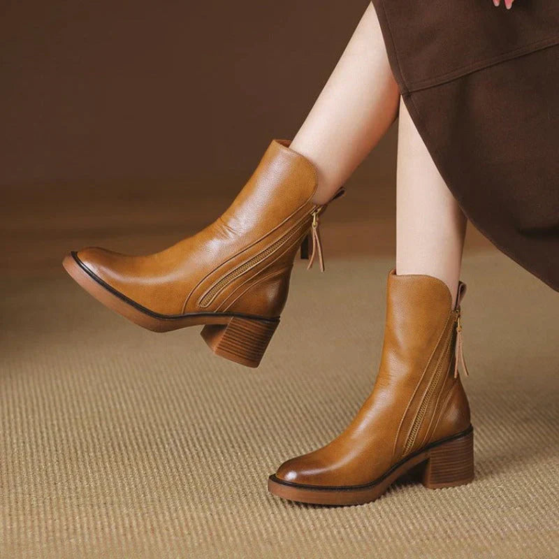 Classic Leather High Heel Ankle Boots
