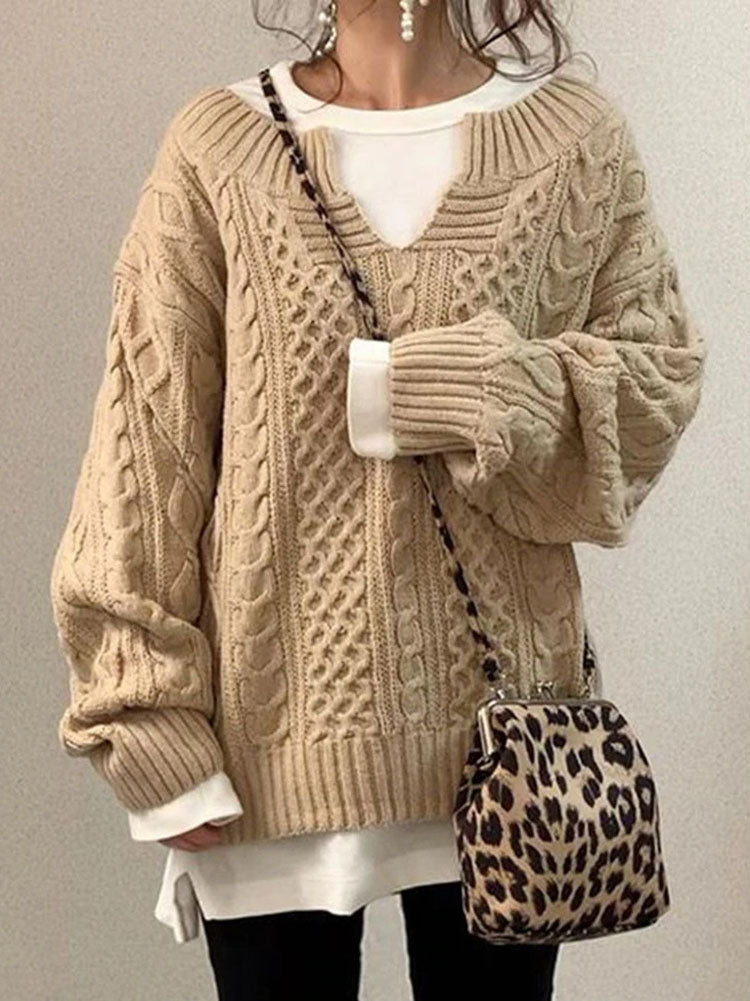 Cozy V-Neck Cable Knit Sweater
