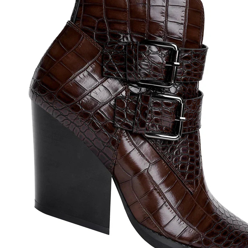 Ankle Buckle Leather Boots