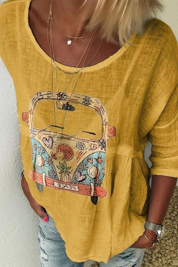 Casual Fit Ladies Shirt with Round Neck Art Print
