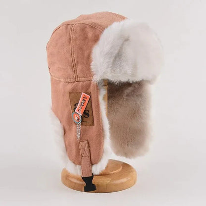 Warm Fleece Trapper Hat with Fur Trim
