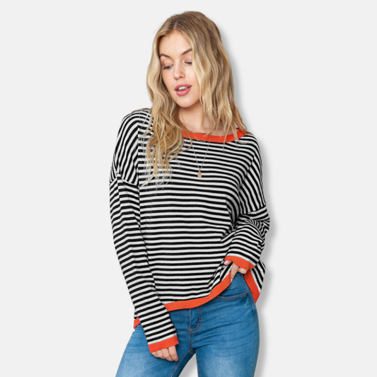 Comfy Casual Striped Cotton Sweater - Nocini