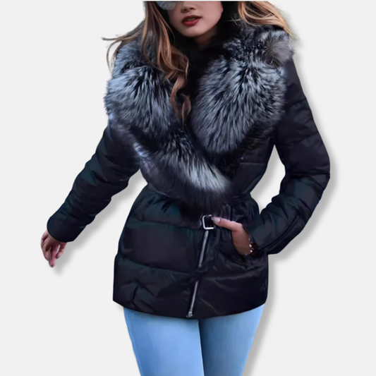 Warm Puffer Coat with Faux Fur Hood - Nocini