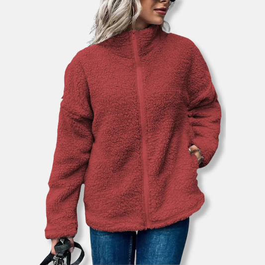 Soft Oversized Fleece Coat | High Neck Fleece Jacket - Nocini
