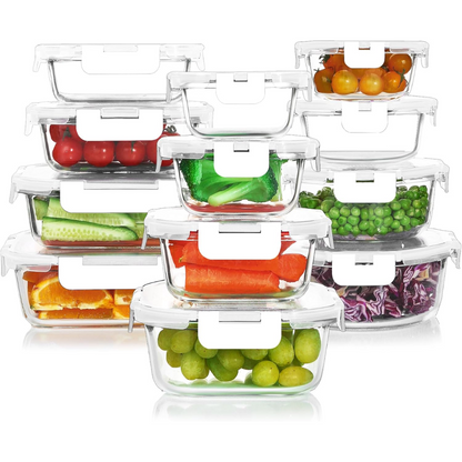 24-Piece Airtight Glass Food Storage Set - PurePreserve-White-Nora Luxe