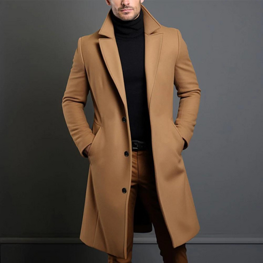 Classic Wool Fitted Coat | Notch Lapel Overcoat - Nocini