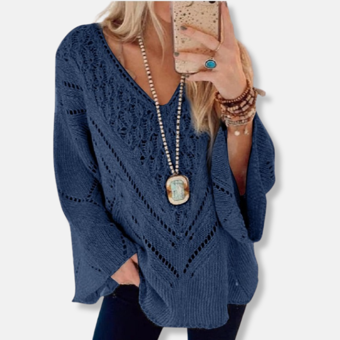 Comfy Open Knit V-Neck Cotton Sweater