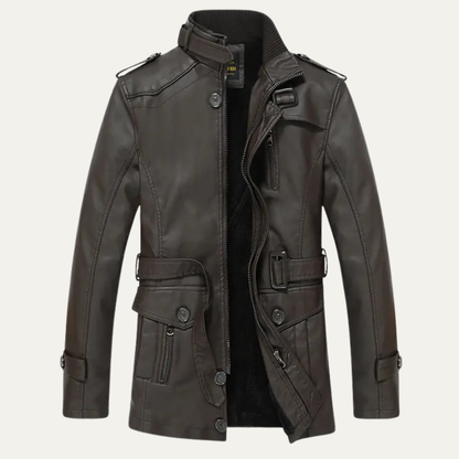 Authentic Mens Brown Leather Biker Jacket with Buckle