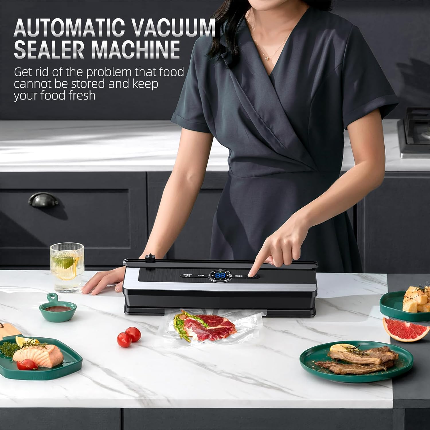 8-in-1 Vacuum Sealing Machine with Built-in Cutter-Nora Luxe