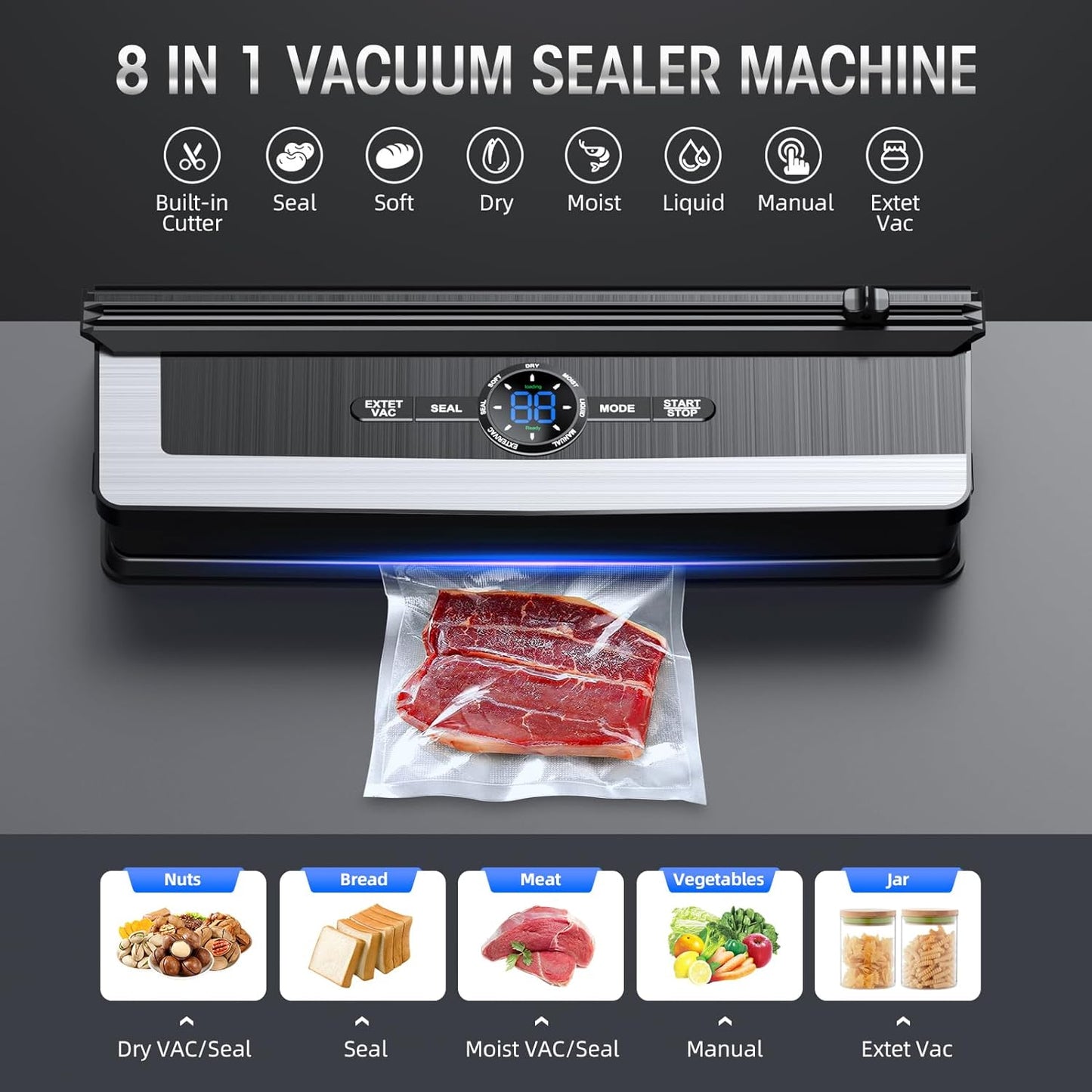 8-in-1 Vacuum Sealing Machine with Built-in Cutter-Nora Luxe