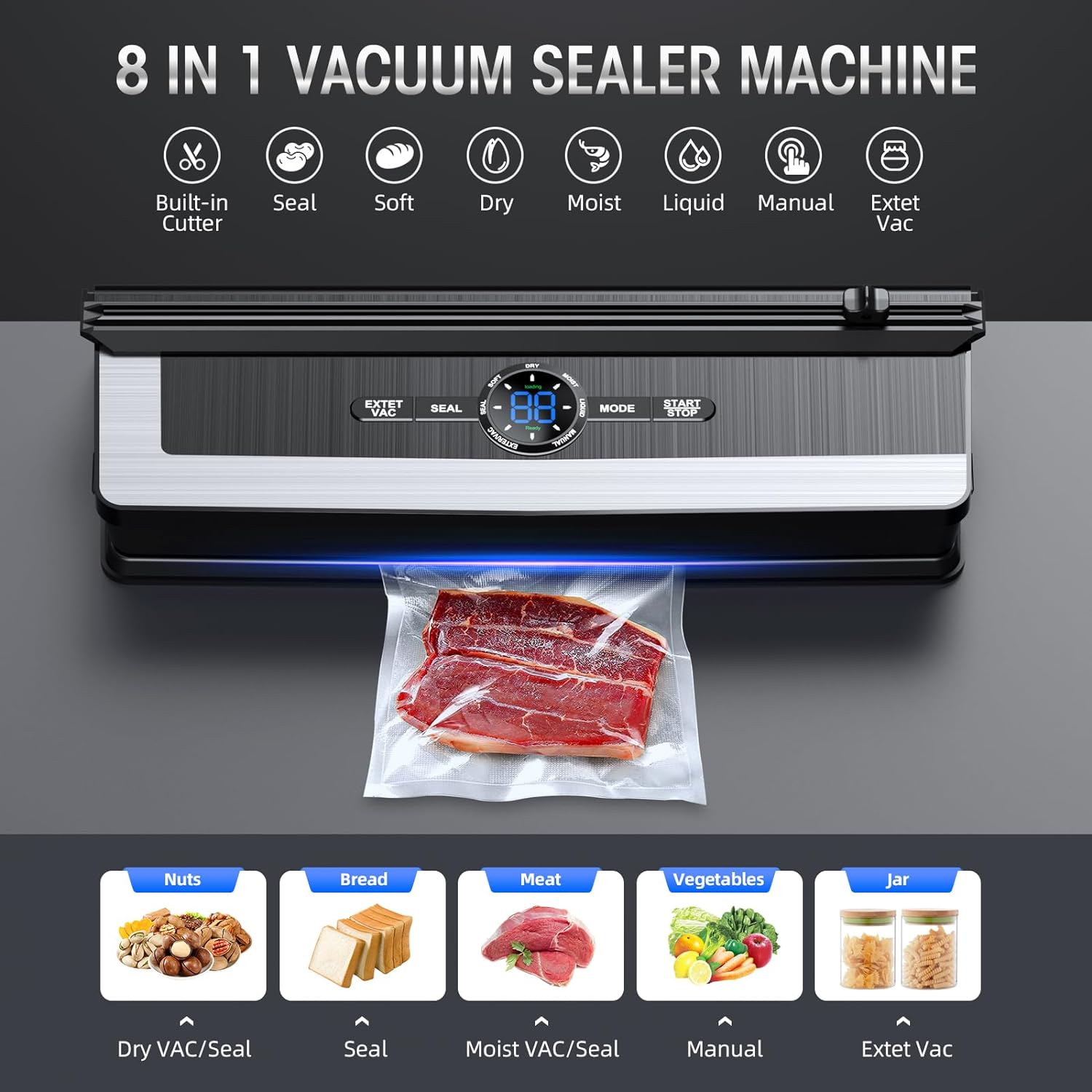 8-in-1 Vacuum Sealing Machine with Built-in Cutter-Nora Luxe