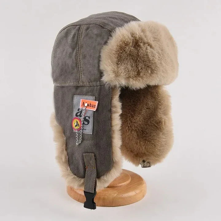 Warm Fleece Trapper Hat with Fur Trim