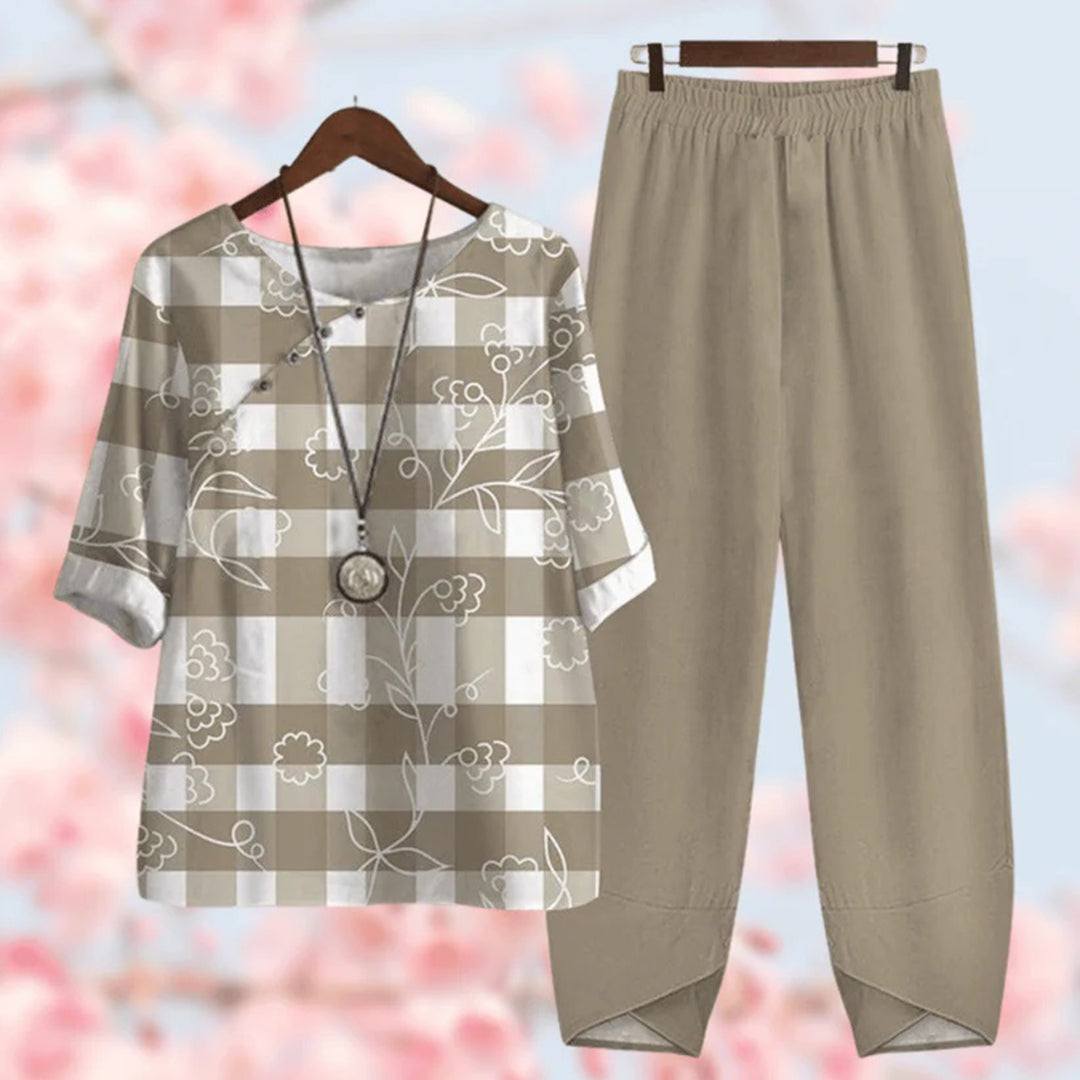 Casual Floral V-Neck Top Set