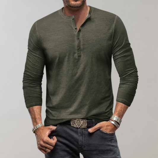 Classic Casual Long Sleeve Henley Shirt - Nocini