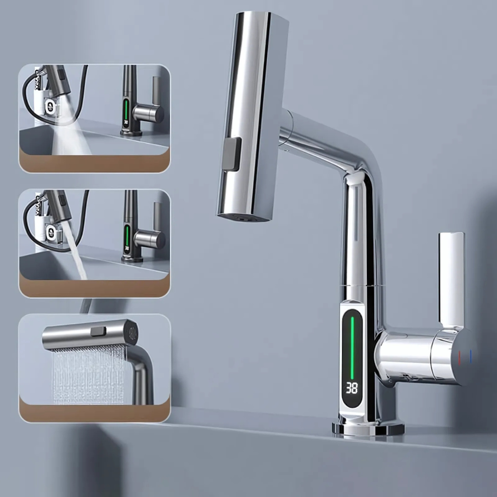 Adjustable LED Waterfall Sink Faucet
