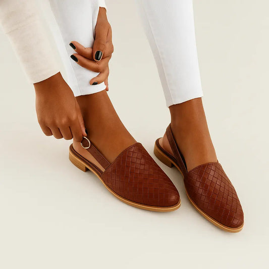 Soft Leather Slingback Flat Shoes for Daily Wear - Nocini