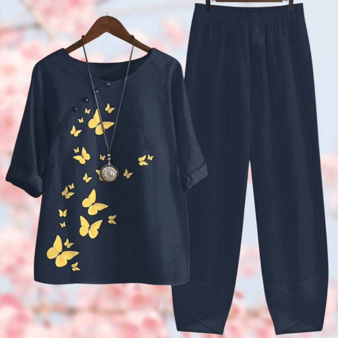 Casual Floral V-Neck Top Set