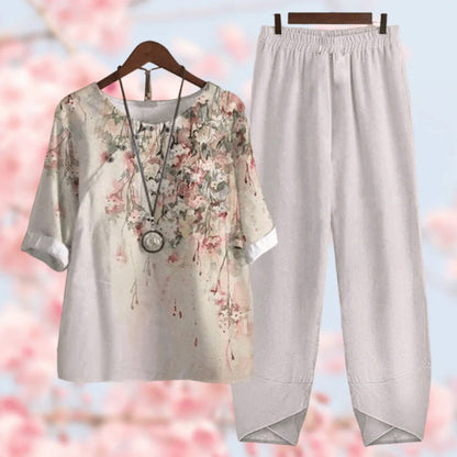 Casual Floral V-Neck Top Set