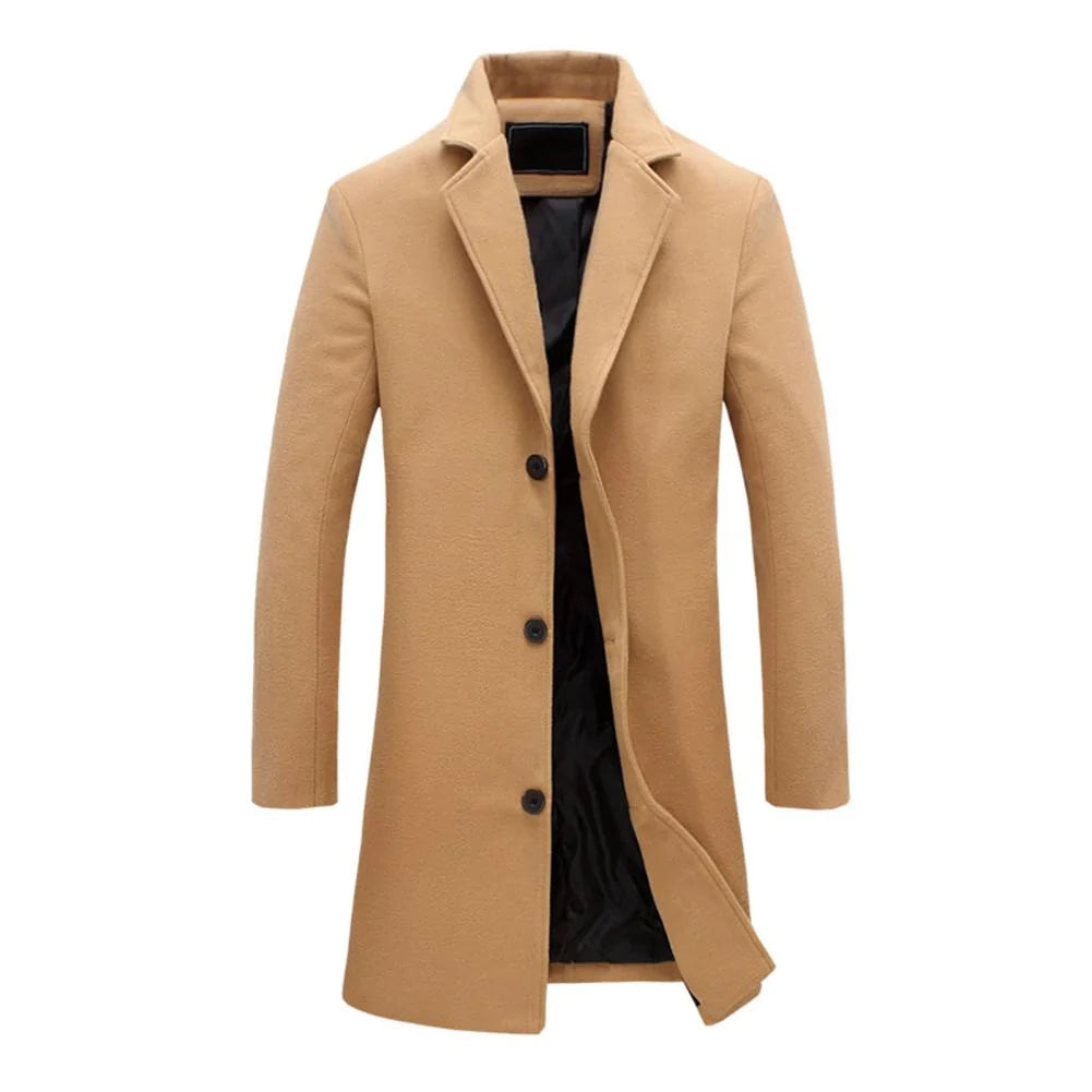 Classic Wool Long Coat | Knee Length, Notch Collar Overcoat