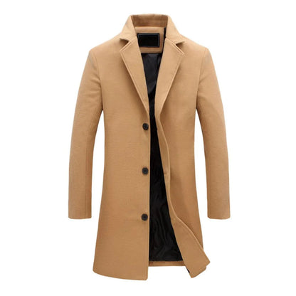 Classic Wool Long Coat | Knee Length, Notch Collar Overcoat