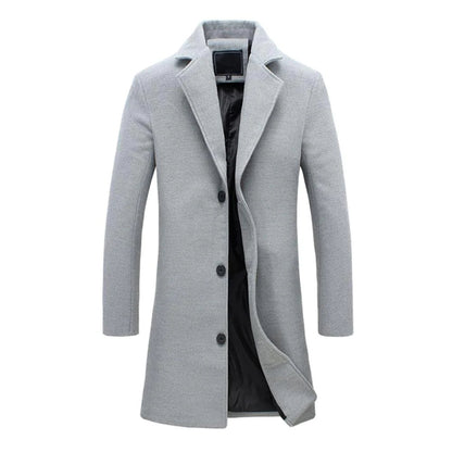Classic Wool Long Coat | Knee Length, Notch Collar Overcoat