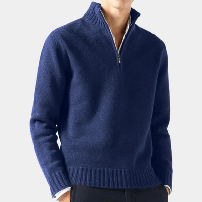 Classic Crew Neck Quarter Zip Pullover Sweater