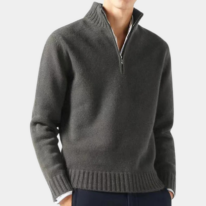 Classic Crew Neck Quarter Zip Pullover Sweater