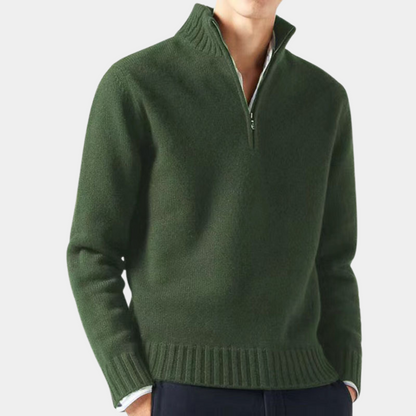 Classic Crew Neck Quarter Zip Pullover Sweater