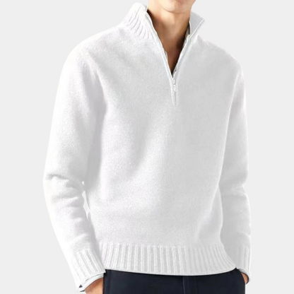Classic Crew Neck Quarter Zip Pullover Sweater