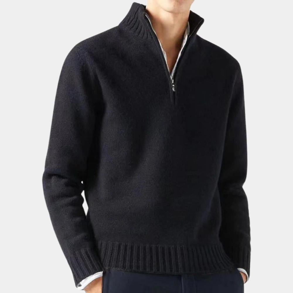 Classic Crew Neck Quarter Zip Pullover Sweater - Nocini