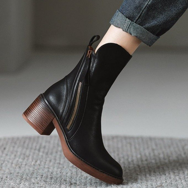 Classic Leather High Heel Ankle Boots - Nocini