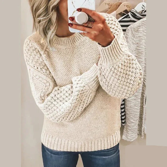 Cozy Oversized Crew Neck Puff Sleeve Sweater - Nocini