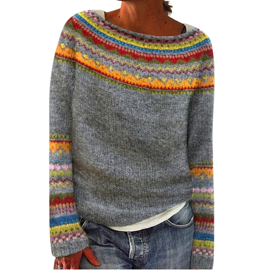 Casual Fit Crew Neck Fair Isle Sweater - Nocini