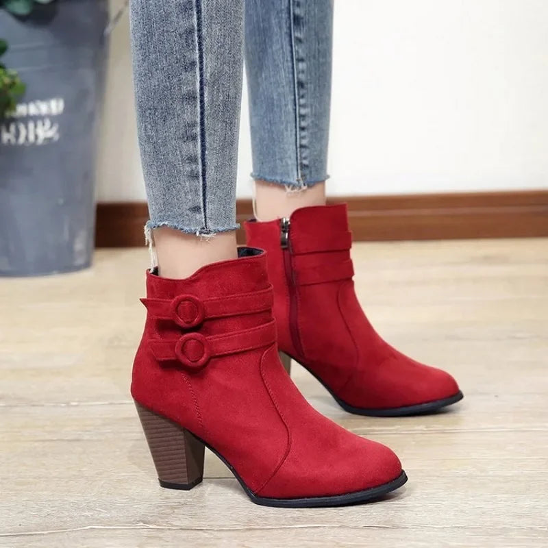 Classic Buckle High Heel Ankle Boots