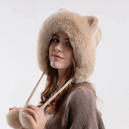 Warm Fuzzy Womens Trapper Hat with Cat Ears