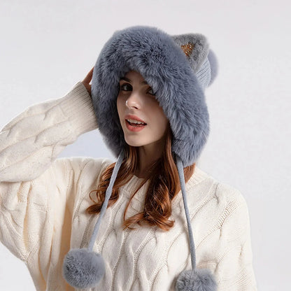 Warm Fuzzy Womens Trapper Hat with Cat Ears