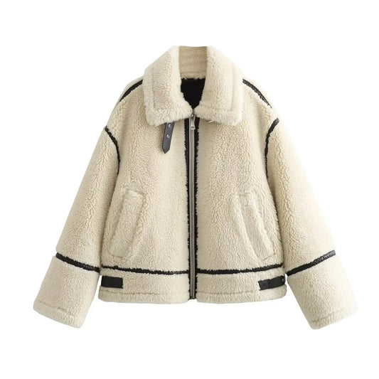 Cozy Faux Fur Zip Up Bomber Jacket - Nocini