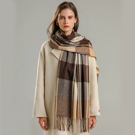 Big Check Fringed Scarf - Nocini