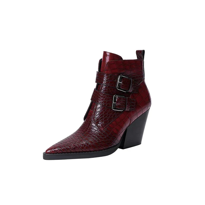 Ankle Buckle Leather Boots - Olytrend
