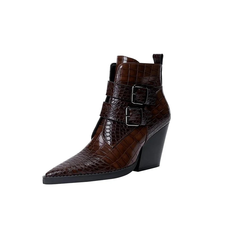 Ankle Buckle Leather Boots