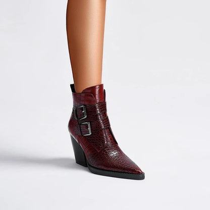 Ankle Buckle Leather Boots
