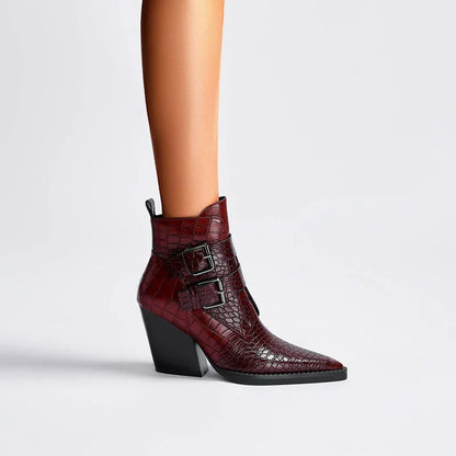 Ankle Buckle Leather Boots