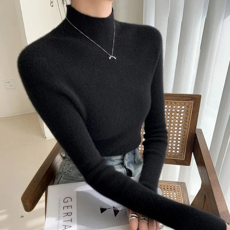 Fitted Crew Neck Knit Sweater