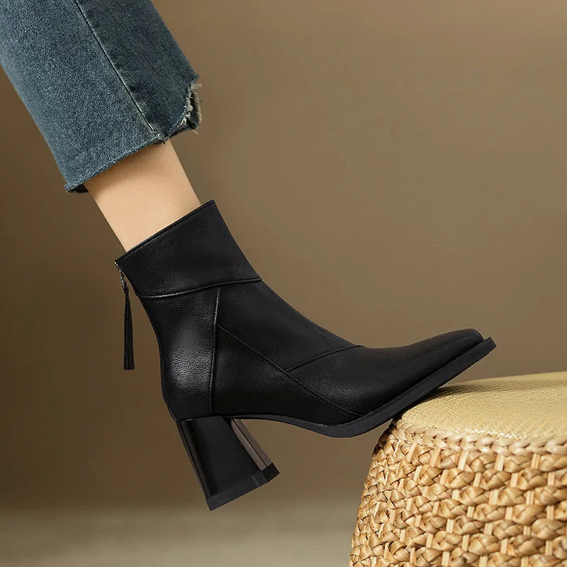 Low Heel Ankle Boots Square Toe Block Heels